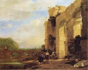 Jan Asselijn Italian Landscape with the Ruins of a Roman Bridge and Aqueduct painting